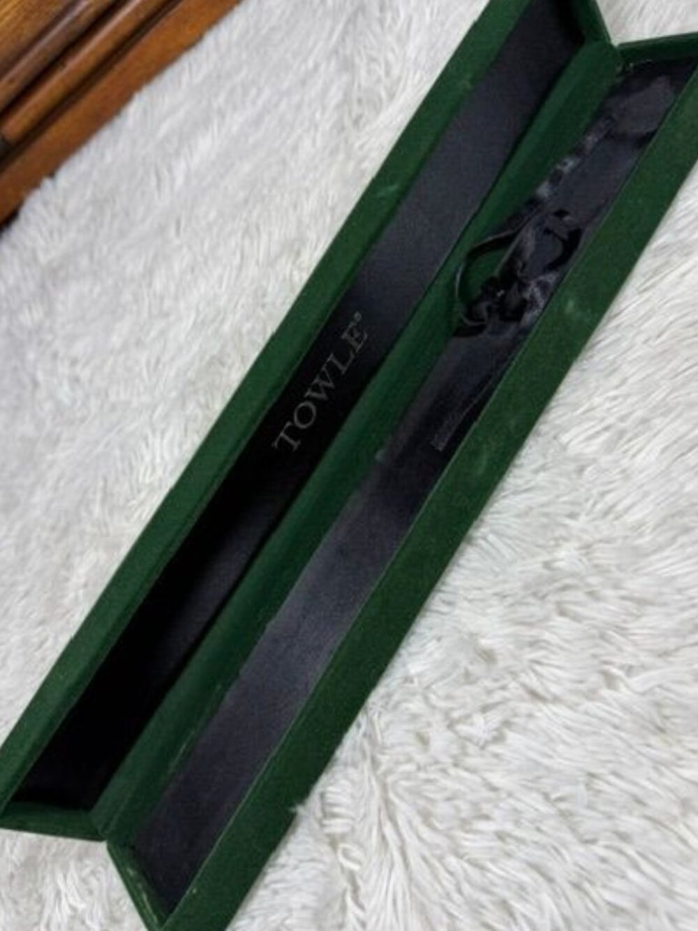 Vintage TOWLE Deep Emerald Green Felt Black Satin Lined Storage Gift Box w/ Ties